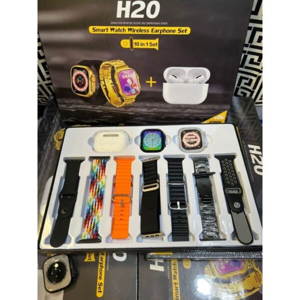 H-20 Ultra Smart Watch 10 IN 1 with Earbuds 7 Straps With 1 Watch Case